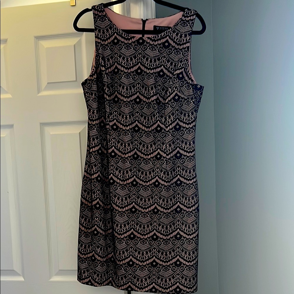 Guess Black and Pink Lace Pattern Mini Dress